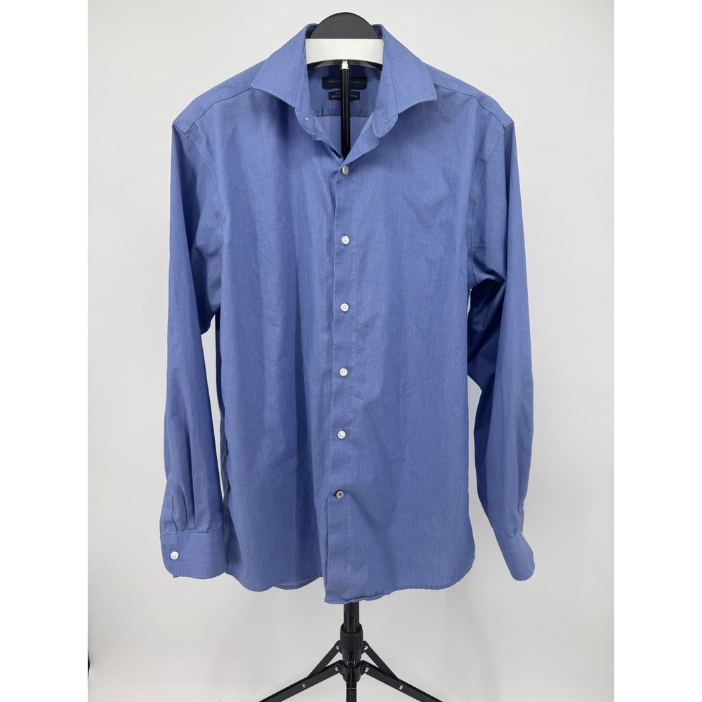 Tommy Hilfiger Mens Regular Fit Stretch Button Down Shirt Blue Long Sleeve L